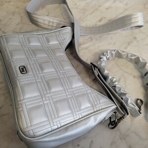 Lug Silver Quilted Crossbody Bag with Adjustable Strap